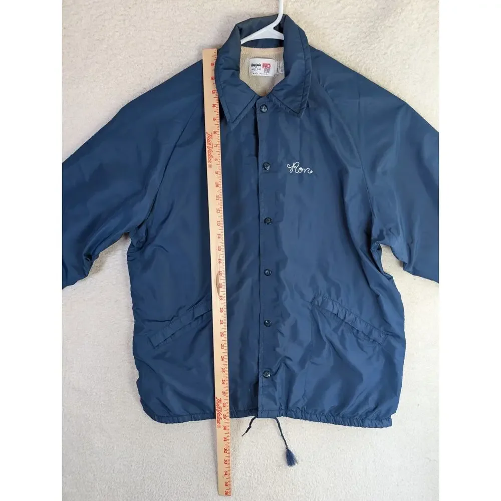 Vintage King Louie Bomber Jacket Mens Large Blue USA Union Made 80s READ/FLAWS